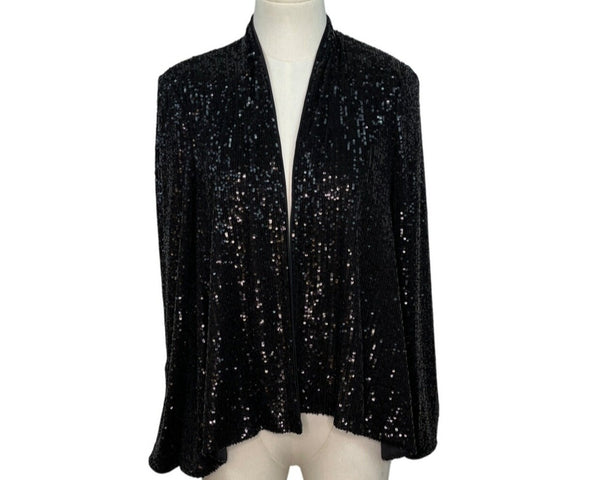 Eliza J Women's Black Sequin Open-Front Jacket Sz S - New