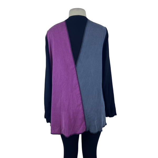 Ahni Women's Black Purple Gray Rayon Abstract Open Jacket Handmade USA Size 2
