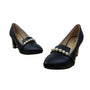 Hirtt Women’s Black Faux Leather Pearl Embellishments & Gold Accent Pumps Sz 7