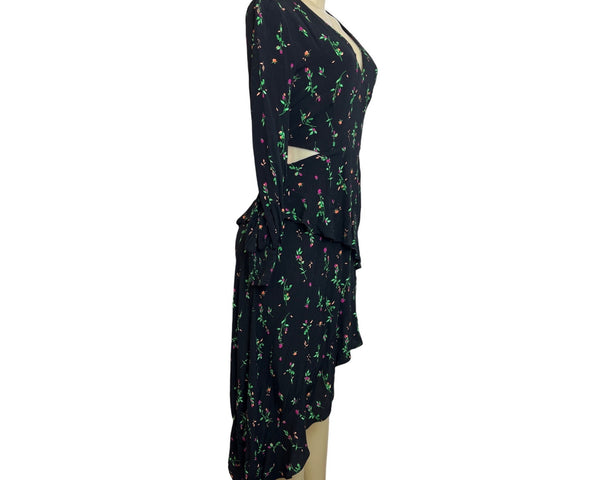 AFRM Women’s Black Cutout Puffy Sleeve Floral Maxi Dress Sz XS