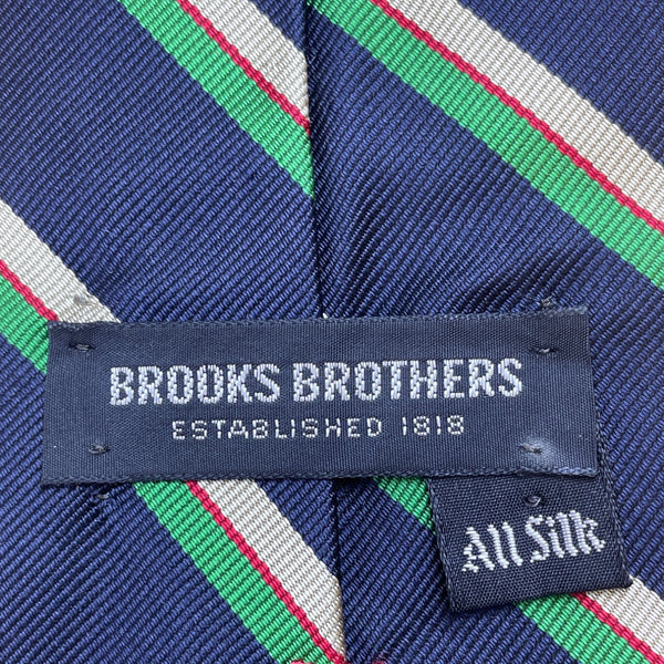 Vintage Brooks Brothers Navy All Silk Striped Tie Green Blue Business Classic