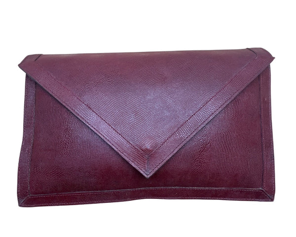 Vintage Burgundy Genuine Embossed Leather Envelope Clutch Bag Sz M