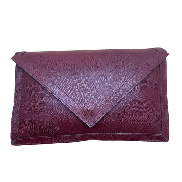 Vintage Burgundy Genuine Embossed Leather Envelope Clutch Bag Sz M