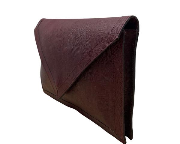 Vintage Burgundy Genuine Embossed Leather Envelope Clutch Bag Sz M