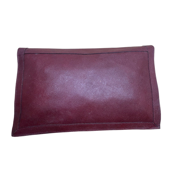 Vintage Burgundy Genuine Embossed Leather Envelope Clutch Bag Sz M
