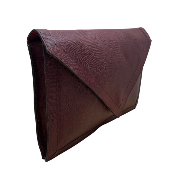 Vintage Burgundy Genuine Embossed Leather Envelope Clutch Bag Sz M
