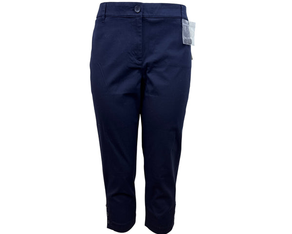 Talbots Womens Navy Cropped Capri Pants With Button Details Sz 10P - New