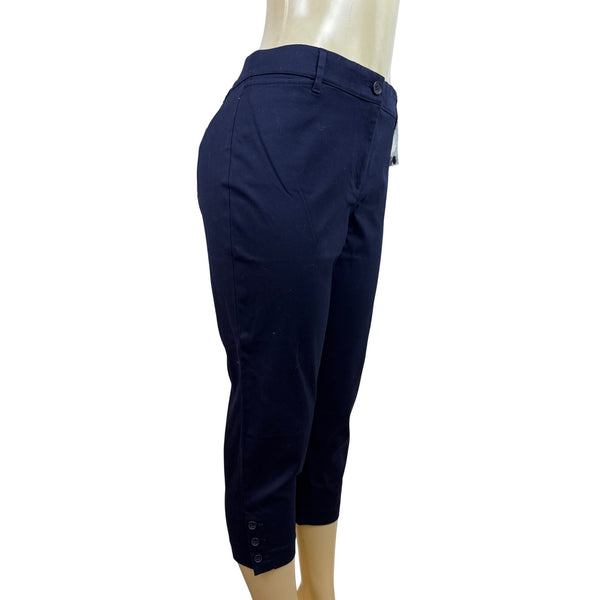 Talbots Womens Navy Cropped Capri Pants With Button Details Sz 10P - New