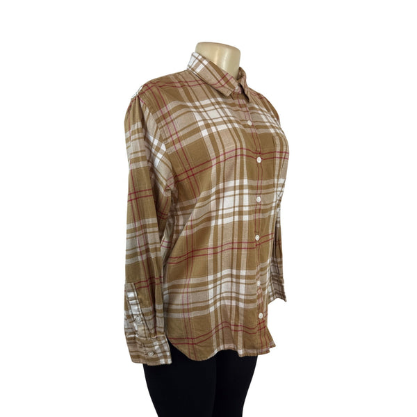 Banana Republic Women's Brown Plaid Button-Up Shirt Sz S