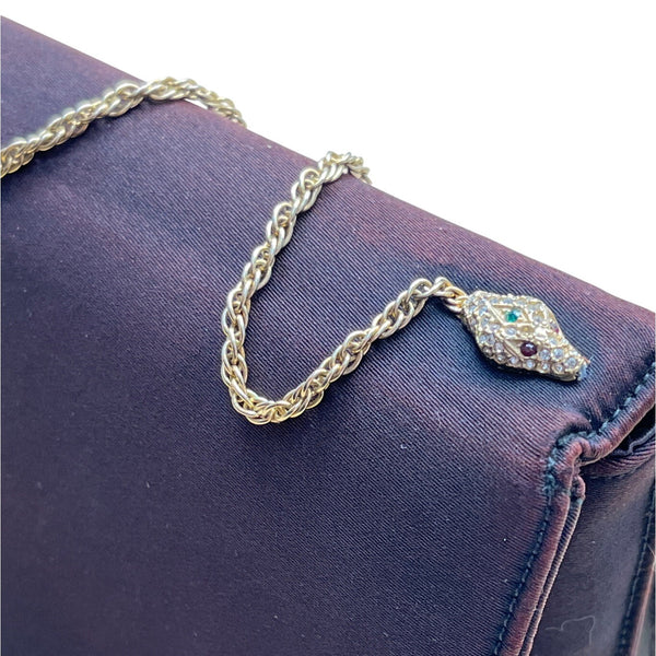 Vintage Lewis Dark Red Bow Accent & Snake Chain Strap Evening Clutch Bag Sz S