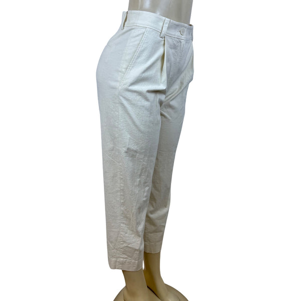 Cos Womens Cream Lyocell & Linen High-Waisted Straight-Leg Pants Size 2