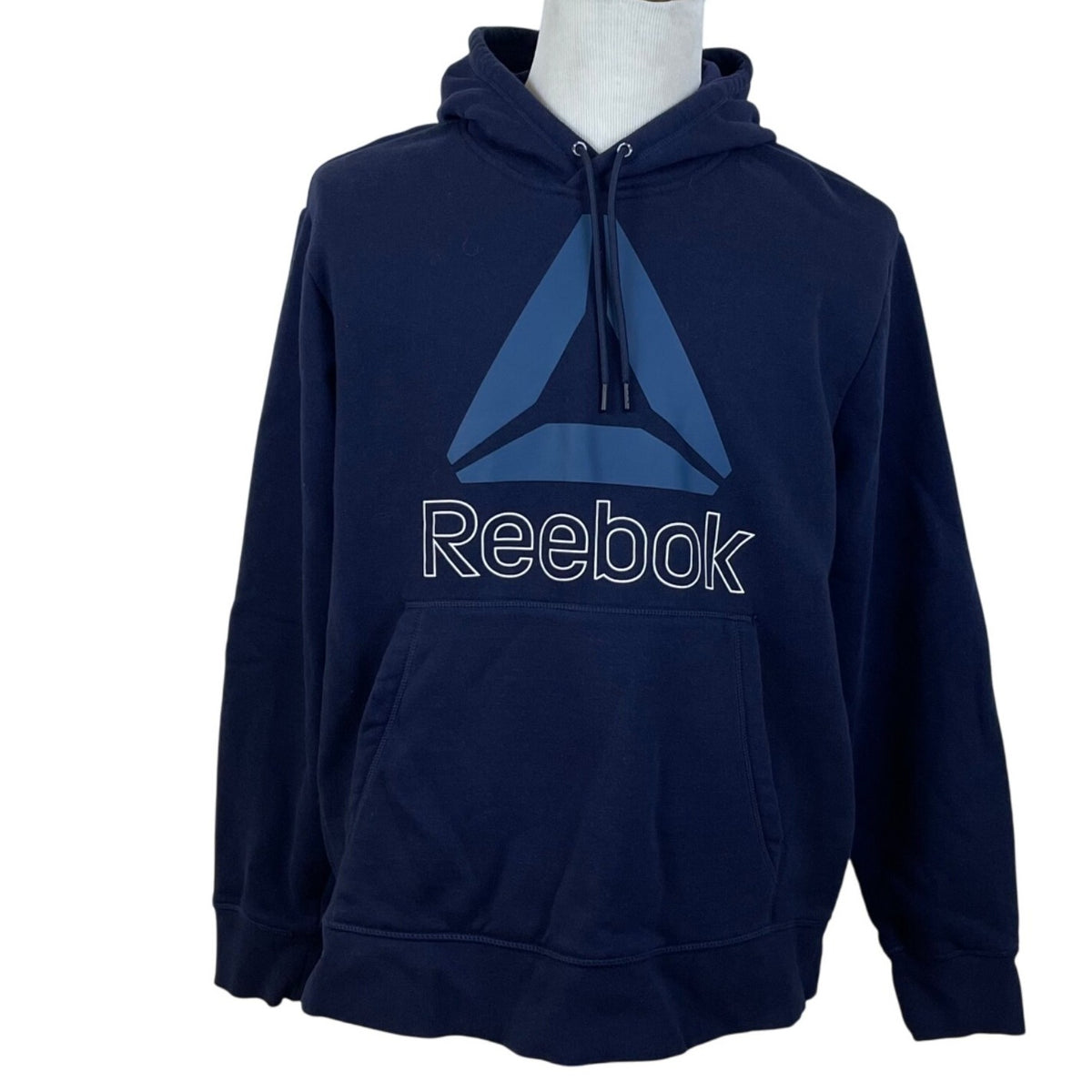 Reebok Mens Navy Blue Logo Graphic Hoodie Sweatshirt Pullover Sz XL