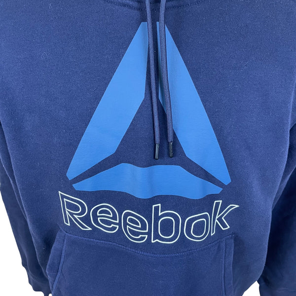 Reebok Mens Navy Blue Logo Graphic Hoodie Sweatshirt Pullover Sz XL