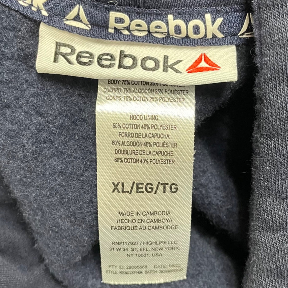 Reebok Mens Navy Blue Logo Graphic Hoodie Sweatshirt Pullover Sz XL