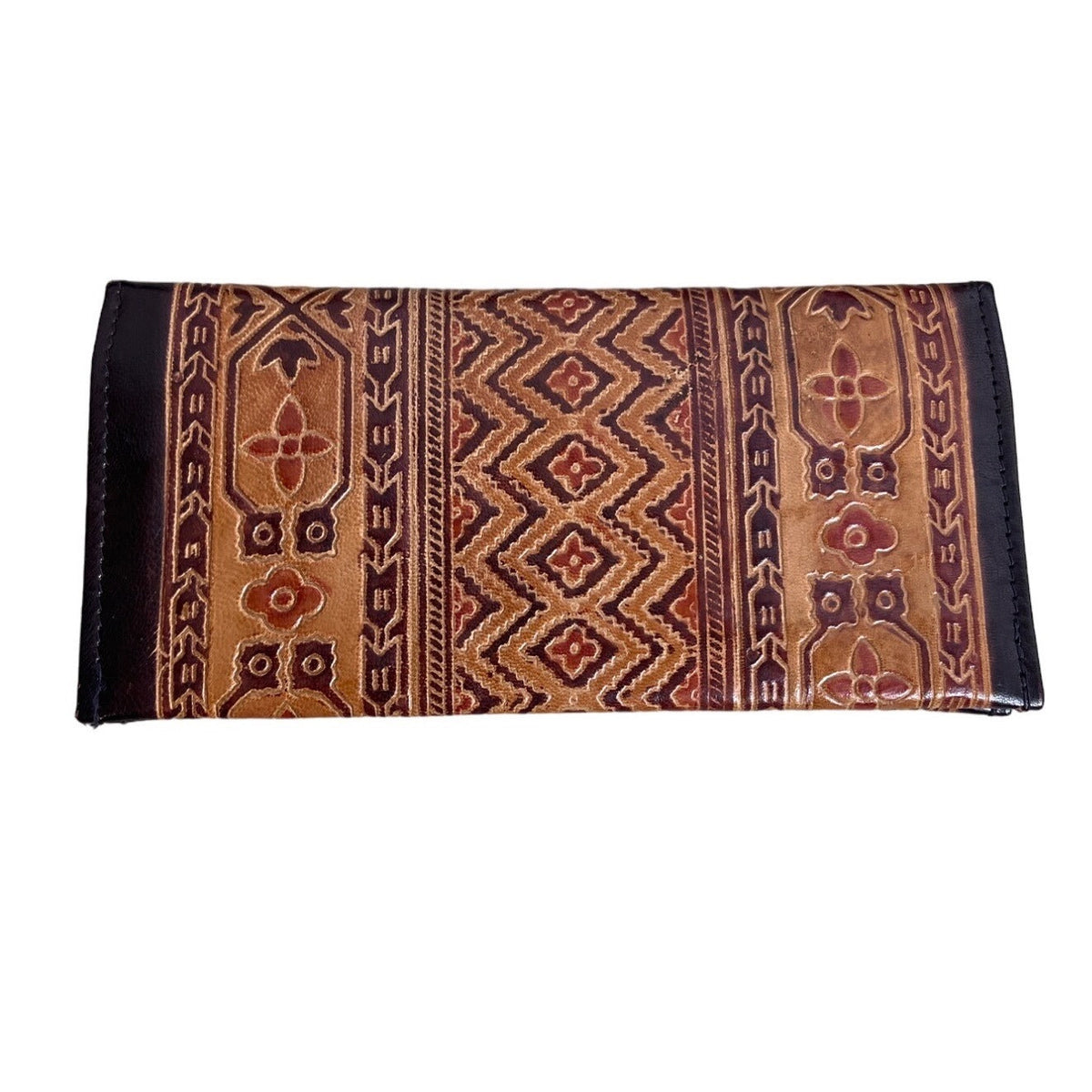 Vintage Unbranded Women's Brown & Black Tribal Ethnic Wallet Sz M