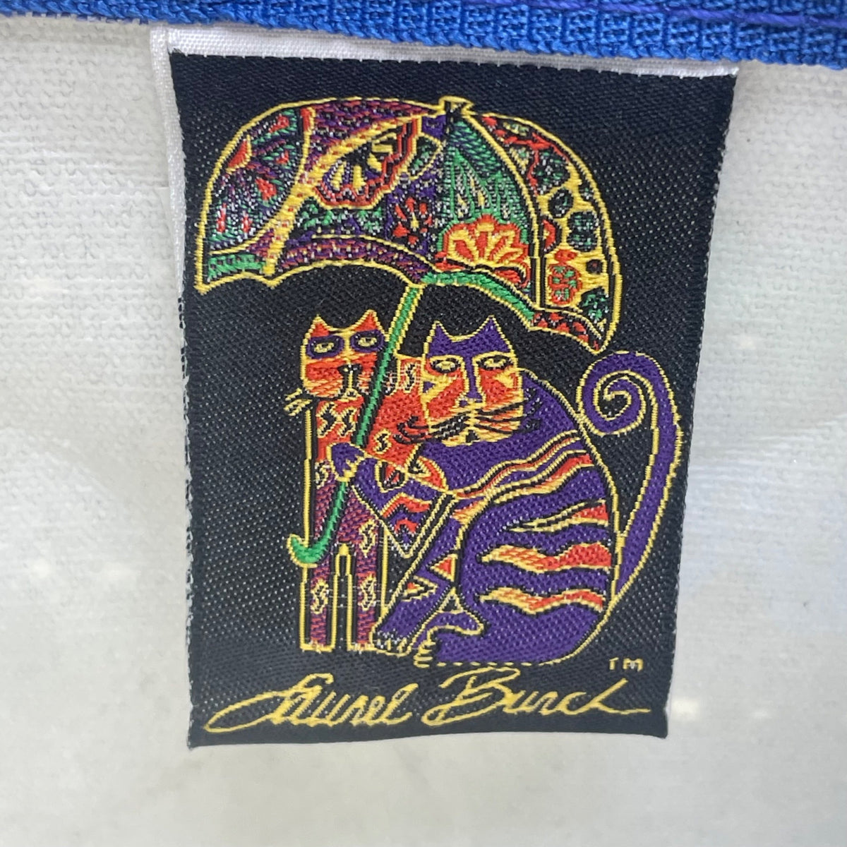 Laurel Burch Women’s Blue Canvas Zipper Whimsical Cat Artwork Small Pouch Bag