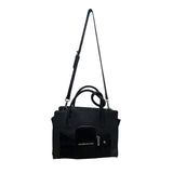 Maniere De Voir Black Faux Leather Looped Handle Multi Pocket City Tote Bag