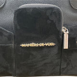 Maniere De Voir Black Faux Leather Looped Handle Multi Pocket City Tote Bag