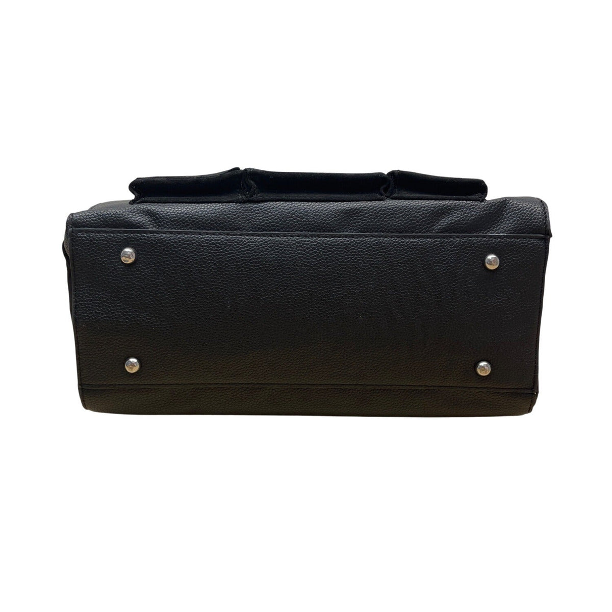 Maniere De Voir Black Faux Leather Looped Handle Multi Pocket City Tote Bag