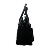 Maniere De Voir Black Faux Leather Looped Handle Multi Pocket City Tote Bag