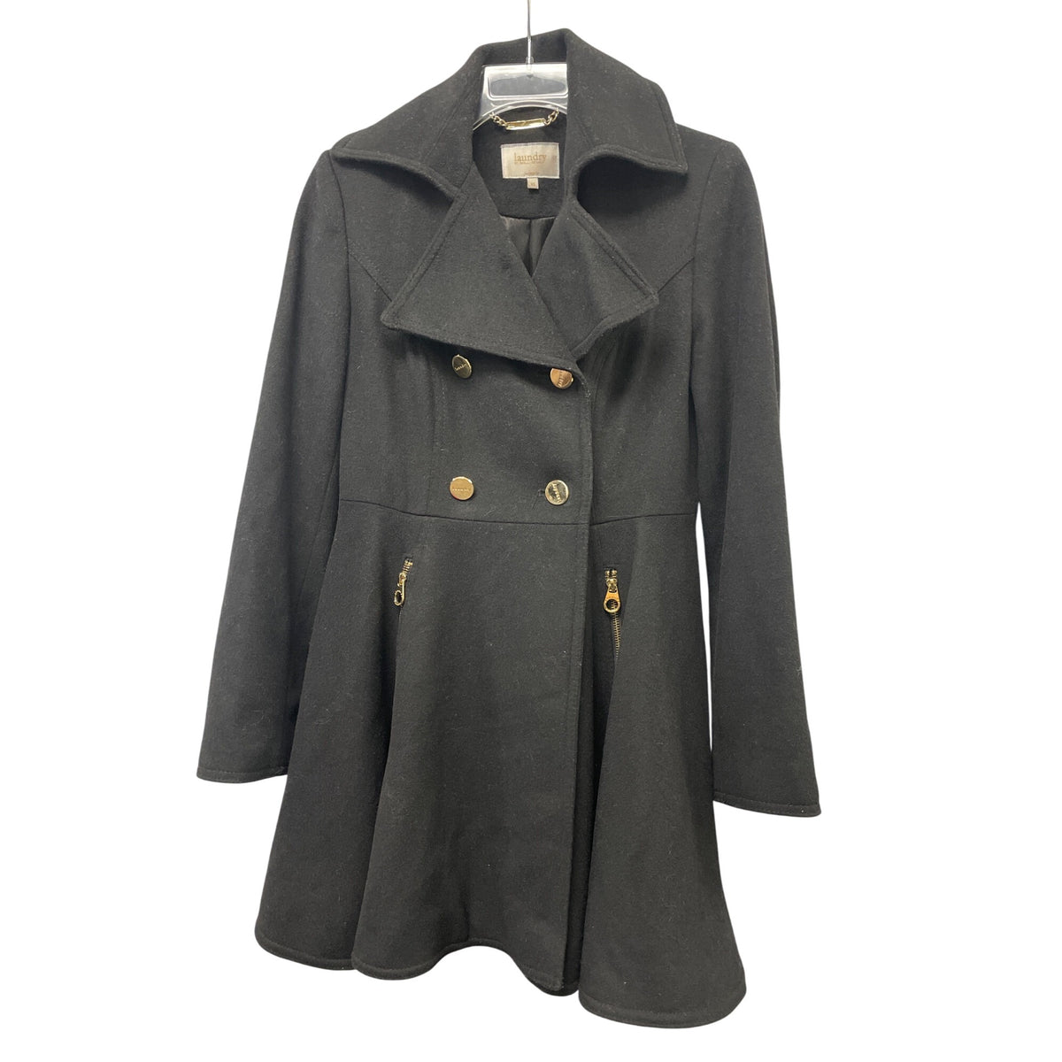 Laundry By Shelli Segal Womens Black Wool Blend Double-Breasted Peacoat Coat XS