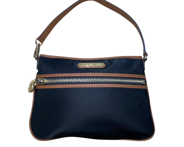 Michael Kors Black Nylon Brown Faux Leather & Front Pocket Evening Clutch Sz S