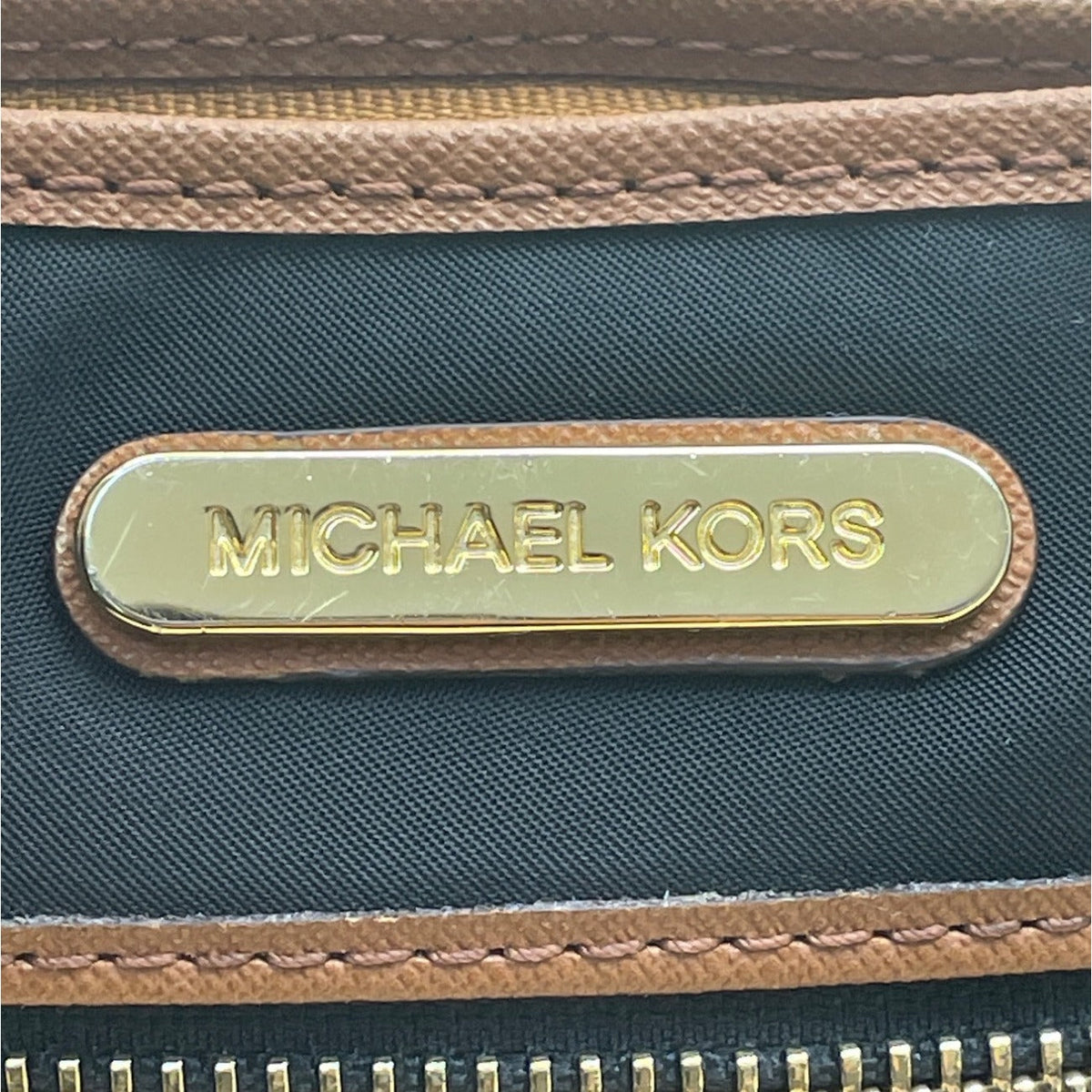 Michael Kors Black Nylon Brown Faux Leather & Front Pocket Evening Clutch Sz S