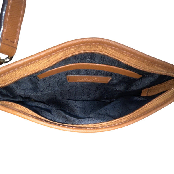 Michael Kors Black Nylon Brown Faux Leather & Front Pocket Evening Clutch Sz S