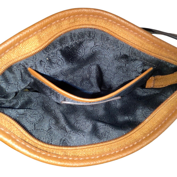 Michael Kors Black Nylon Brown Faux Leather & Front Pocket Evening Clutch Sz S