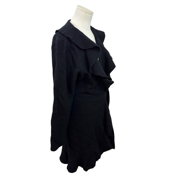 Maria Christina Women's Black Wrap Warm &Ruffled Coat With Waist Tie Sz M