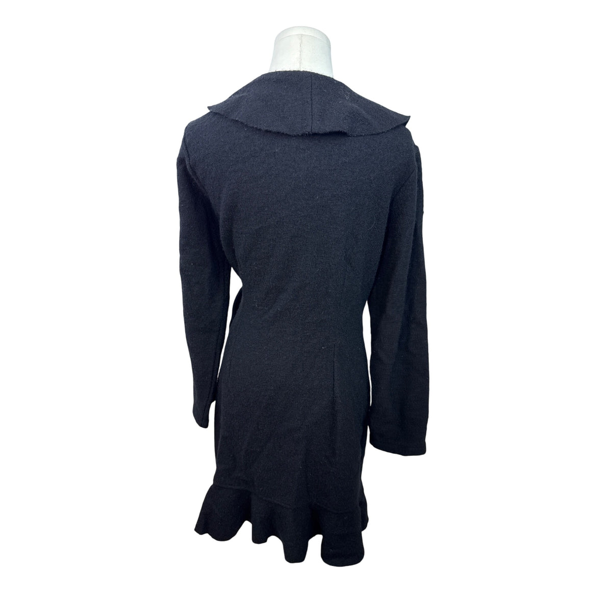 Maria Christina Women's Black Wrap Warm &Ruffled Coat With Waist Tie Sz M