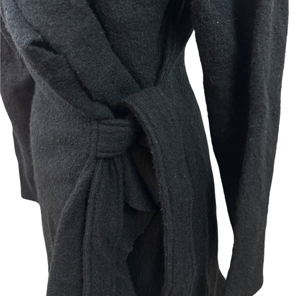 Maria Christina Women's Black Wrap Warm &Ruffled Coat With Waist Tie Sz M