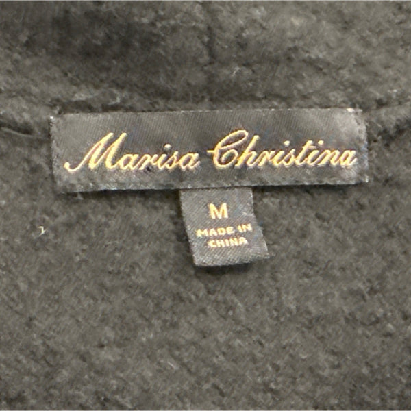 Maria Christina Women's Black Wrap Warm &Ruffled Coat With Waist Tie Sz M