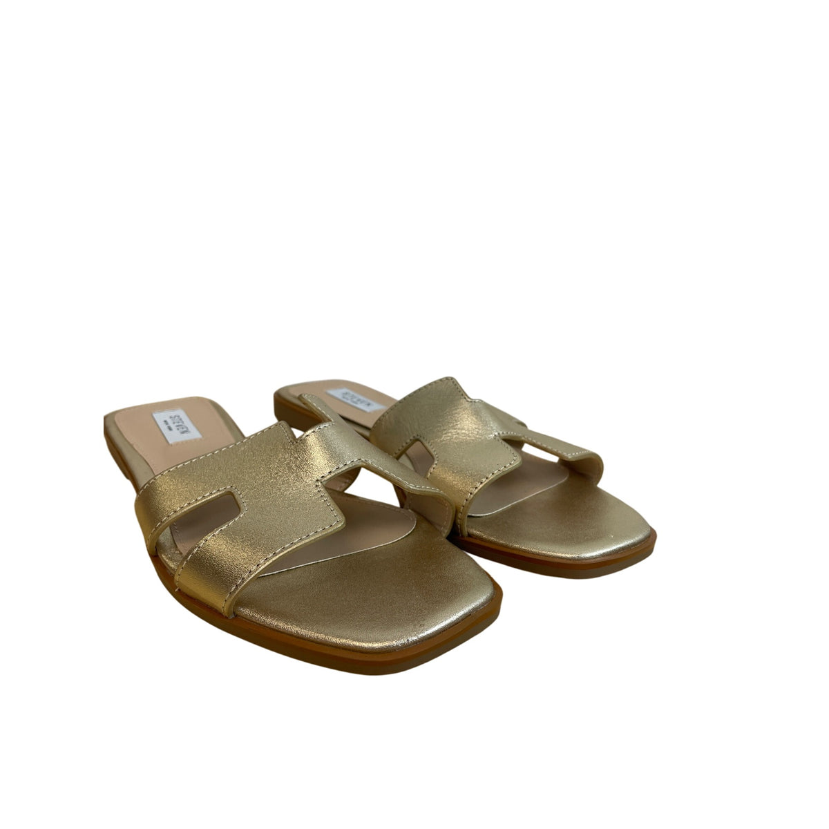 Steven New York Womens Gold Leather Open-Toe Slide Sandals Size 9