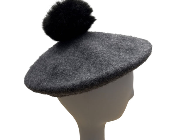 The Metropolitan Opera Gray Beret With Black Pom-Pom