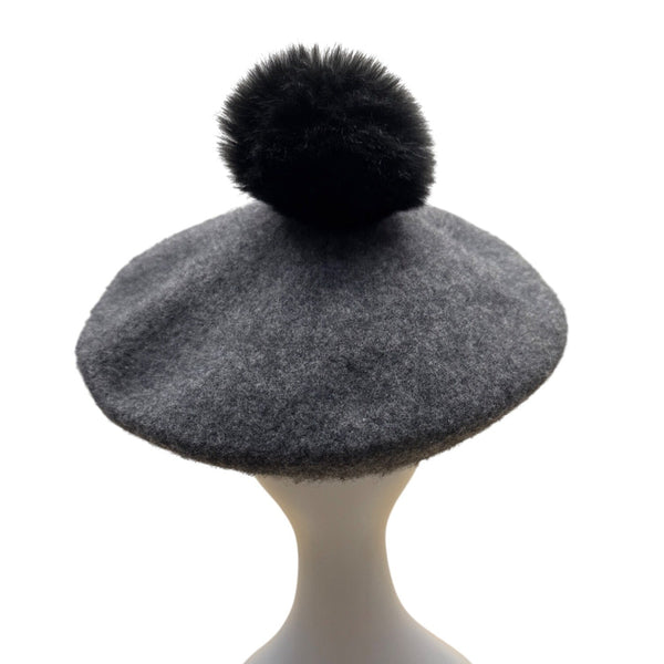 The Metropolitan Opera Gray Beret With Black Pom-Pom