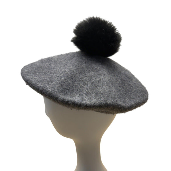 The Metropolitan Opera Gray Beret With Black Pom-Pom