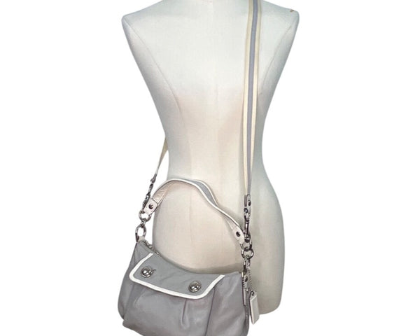 Coach Gray Leather With White & Glitter Tags Crossbody Strap Shoulder Bag Sz M