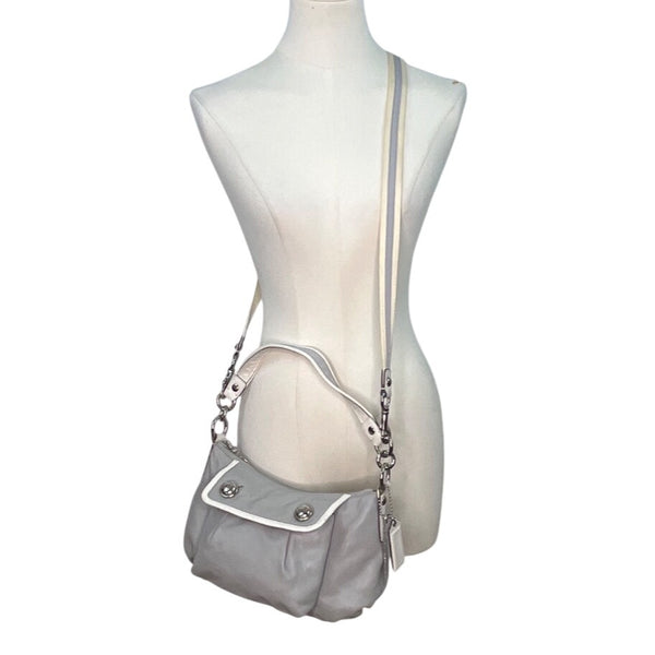 Coach Gray Leather With White & Glitter Tags Crossbody Strap Shoulder Bag Sz M
