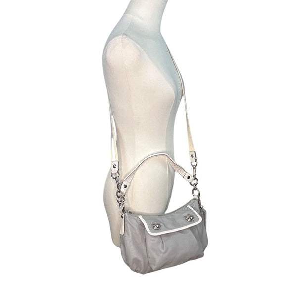 Coach Gray Leather With White & Glitter Tags Crossbody Strap Shoulder Bag Sz M