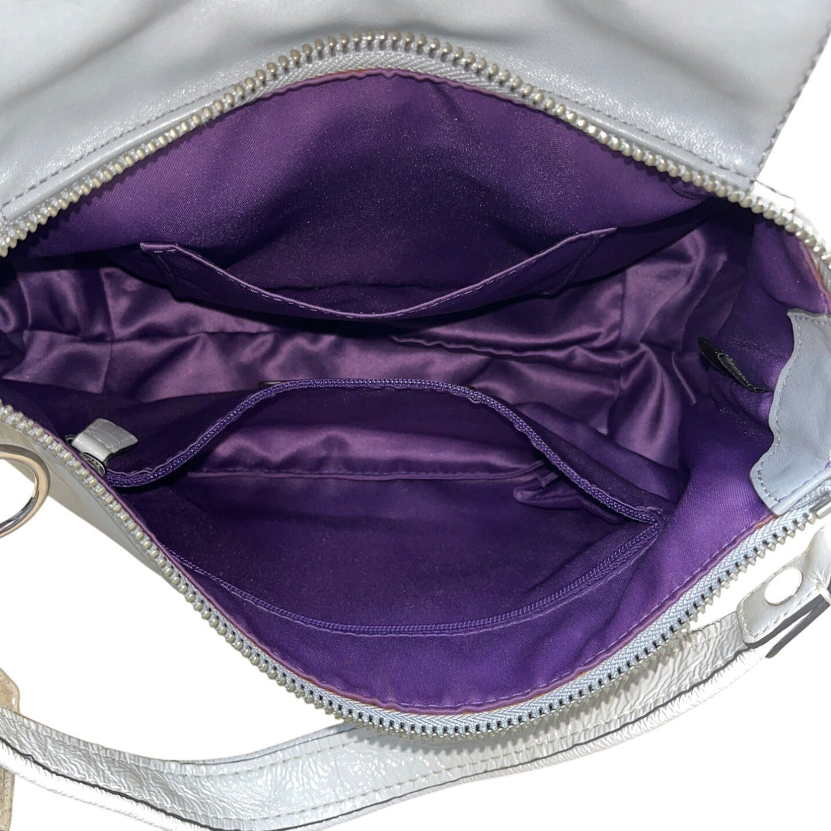 Coach Gray Leather With White & Glitter Tags Crossbody Strap Shoulder Bag Sz M