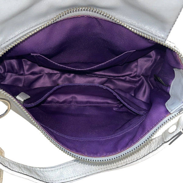 Coach Gray Leather With White & Glitter Tags Crossbody Strap Shoulder Bag Sz M