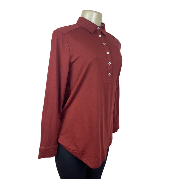 Lands End Womens Long-Sleeve Polo Shirt Red Brown Soft Fit Size SP - New