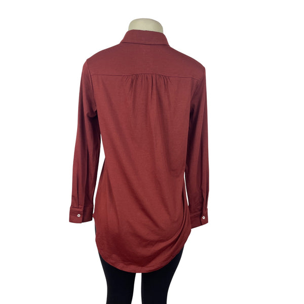 Lands End Womens Long-Sleeve Polo Shirt Red Brown Soft Fit Size SP - New