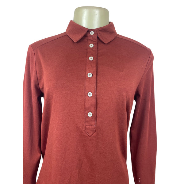 Lands End Womens Long-Sleeve Polo Shirt Red Brown Soft Fit Size SP - New