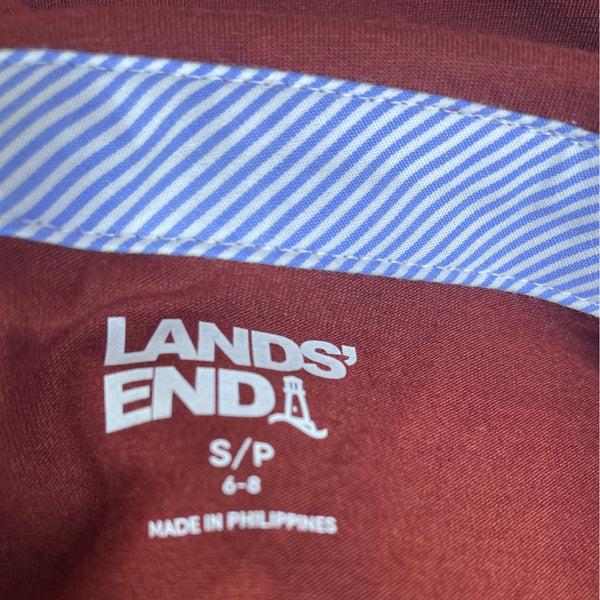 Lands End Womens Long-Sleeve Polo Shirt Red Brown Soft Fit Size SP - New