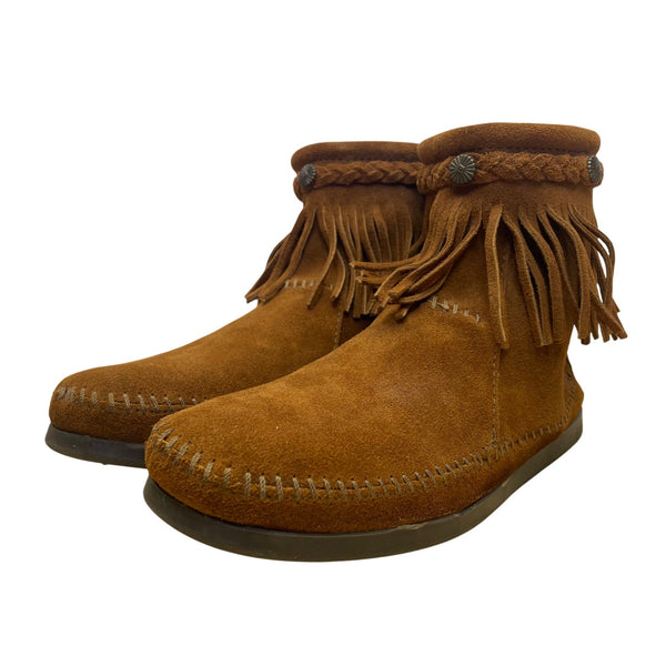 Minnetonka Women’s Dusty Brown Suede Zip Closure Fringe Ankle Boots Size 9