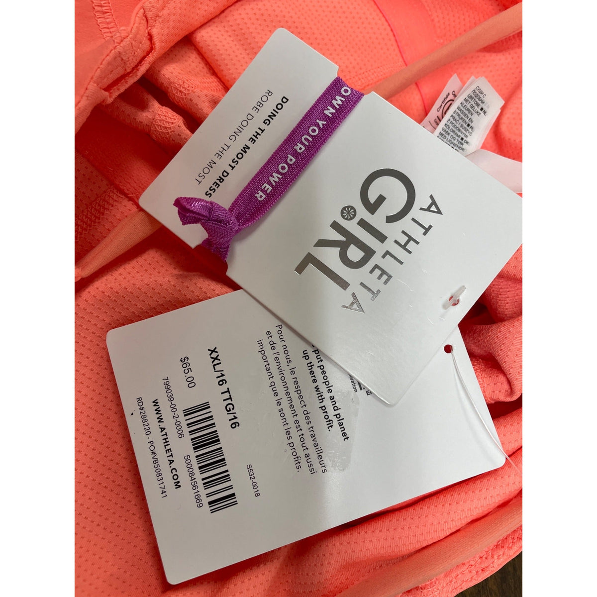 Athleta Girl Coral Strappy Back Dress With Built-In Shorts Size XXL/16 - New