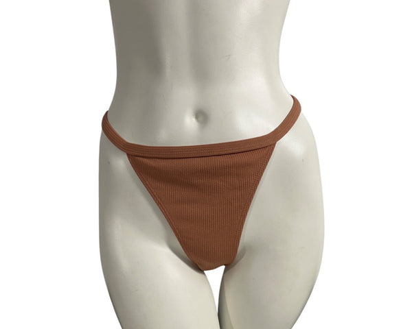 Zaful Womens Brown Ribbed Bikini Bottom Mid-Waist Size 8
