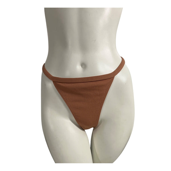Zaful Womens Brown Ribbed Bikini Bottom Mid-Waist Size 8